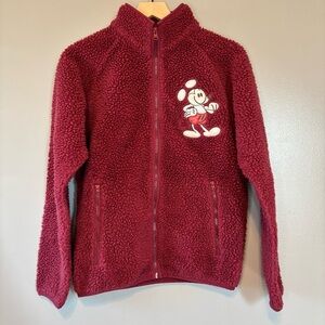 Disney Parks Mickey Mouse XS Full Zip Sherpa Jacket Maroon Burgundy Red